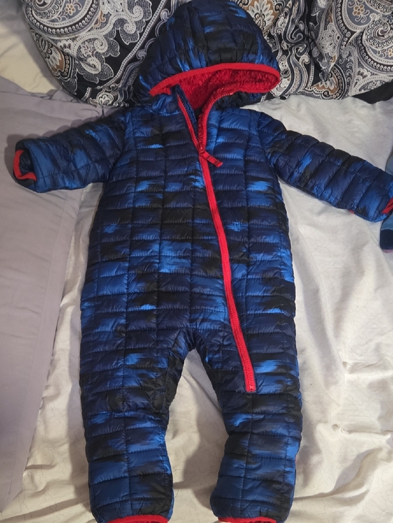 Snozu Other - Snozu Blue and Red Quilted Hooded Baby One-Piece Snowsuit